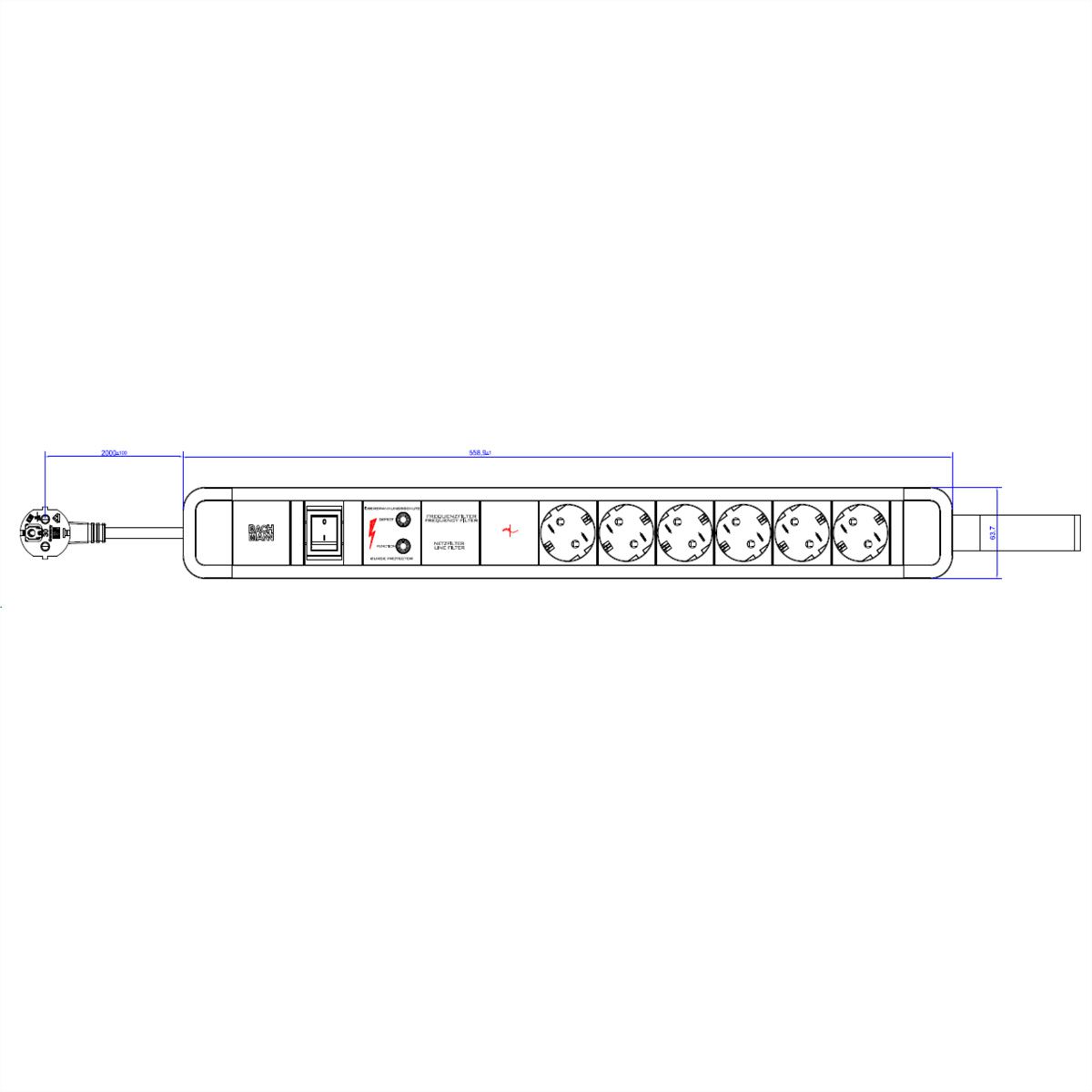 BACHMANN PRIMO 2 6xCEE7/3 1xGVS 1xinterrupteur boucle RAL6028