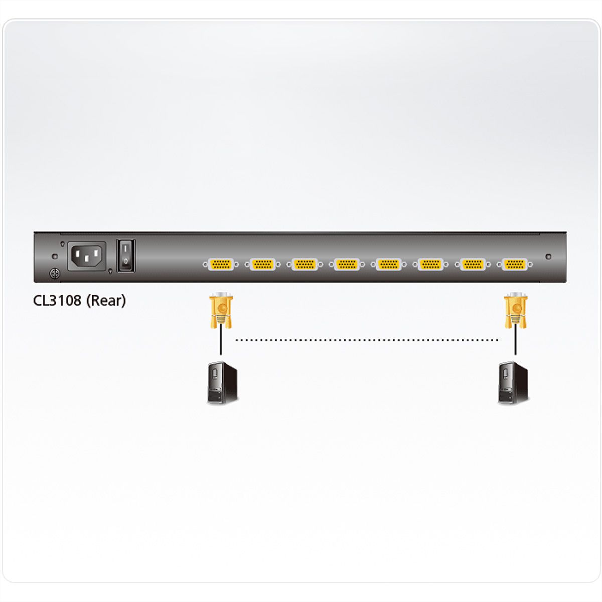 ATEN CL3108NX Commutateur KVM, 18,5" TFT, VGA, PS/2-USB, 8 ports, ES-Layout