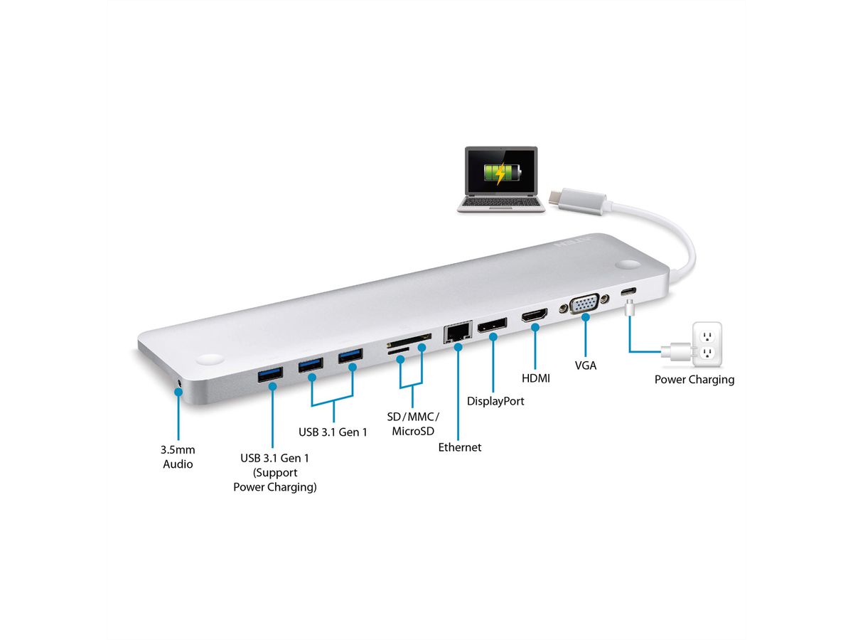 ATEN UH3234 USB-C Multiport Dock mit Power Passthrough