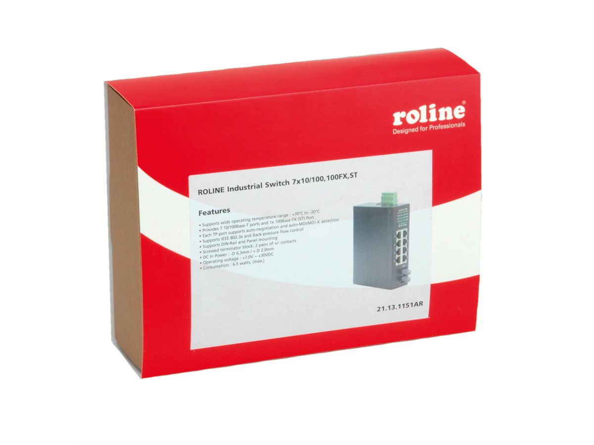 ROLINE Switch industriel 7x RJ-45, 1x ST, non administrable