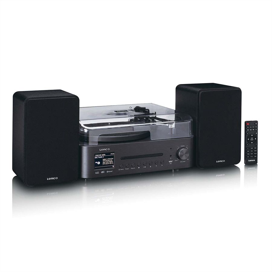 Lenco MC-760BK - Chaîne hi-fi stéréo avec platine vinyle et haut-parleurs, CD, MP3, BT, USB, RC