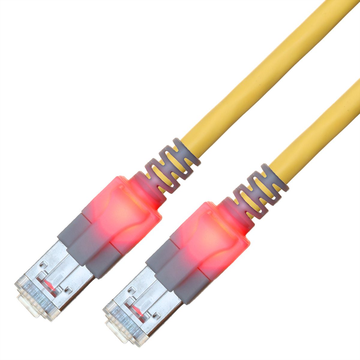 EasyLan DualBoot LED Patchkabel RJ45 S/FTP Cat.6 (Class E), mit saCon Stecker, LSOH, gelb, 2 m