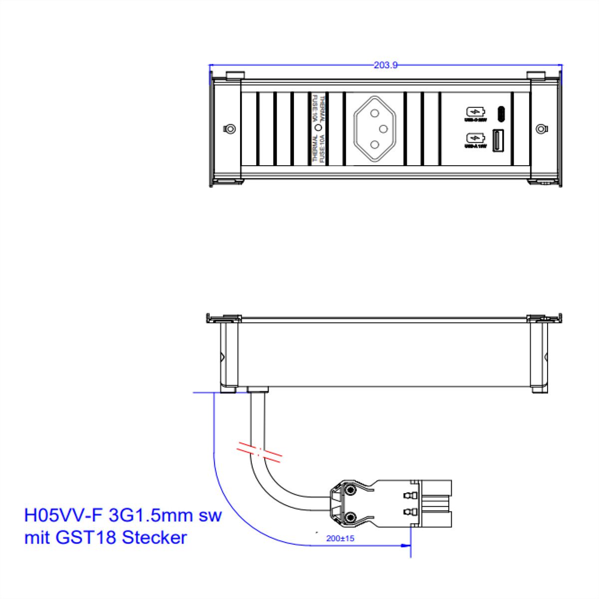 BACHMANN KAPSA S 1xCH 1xUSB A&C 22W, 0,2m GST18 Schweiz