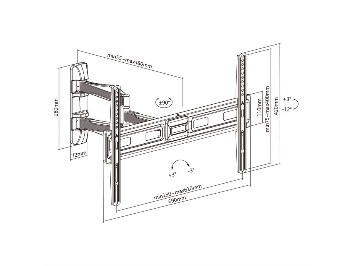 VALUE TV-Wandhalterung, flexibel, elegant, 37-80 Zoll, bis 35 kg