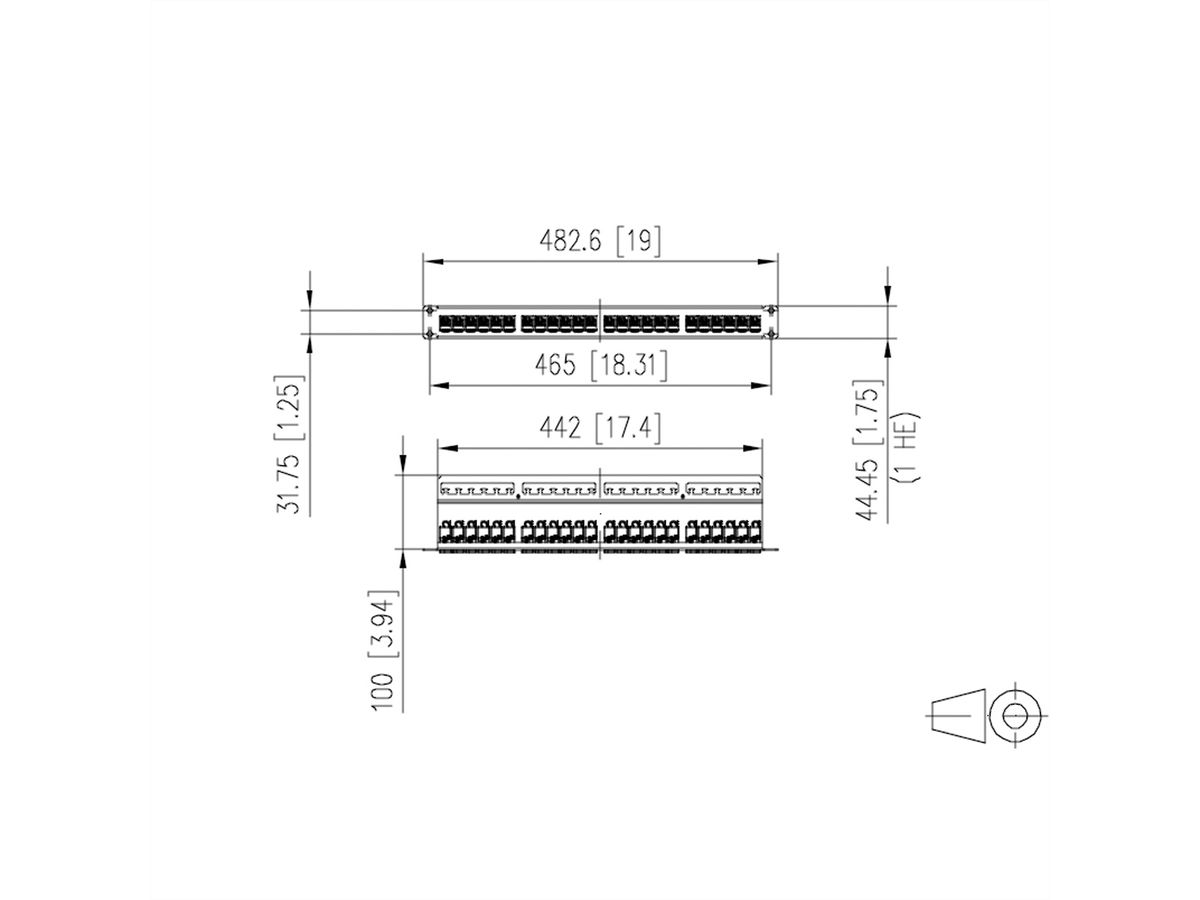C6Amodul 24 ports 180°M 1UH acier inox, Acier inoxydable