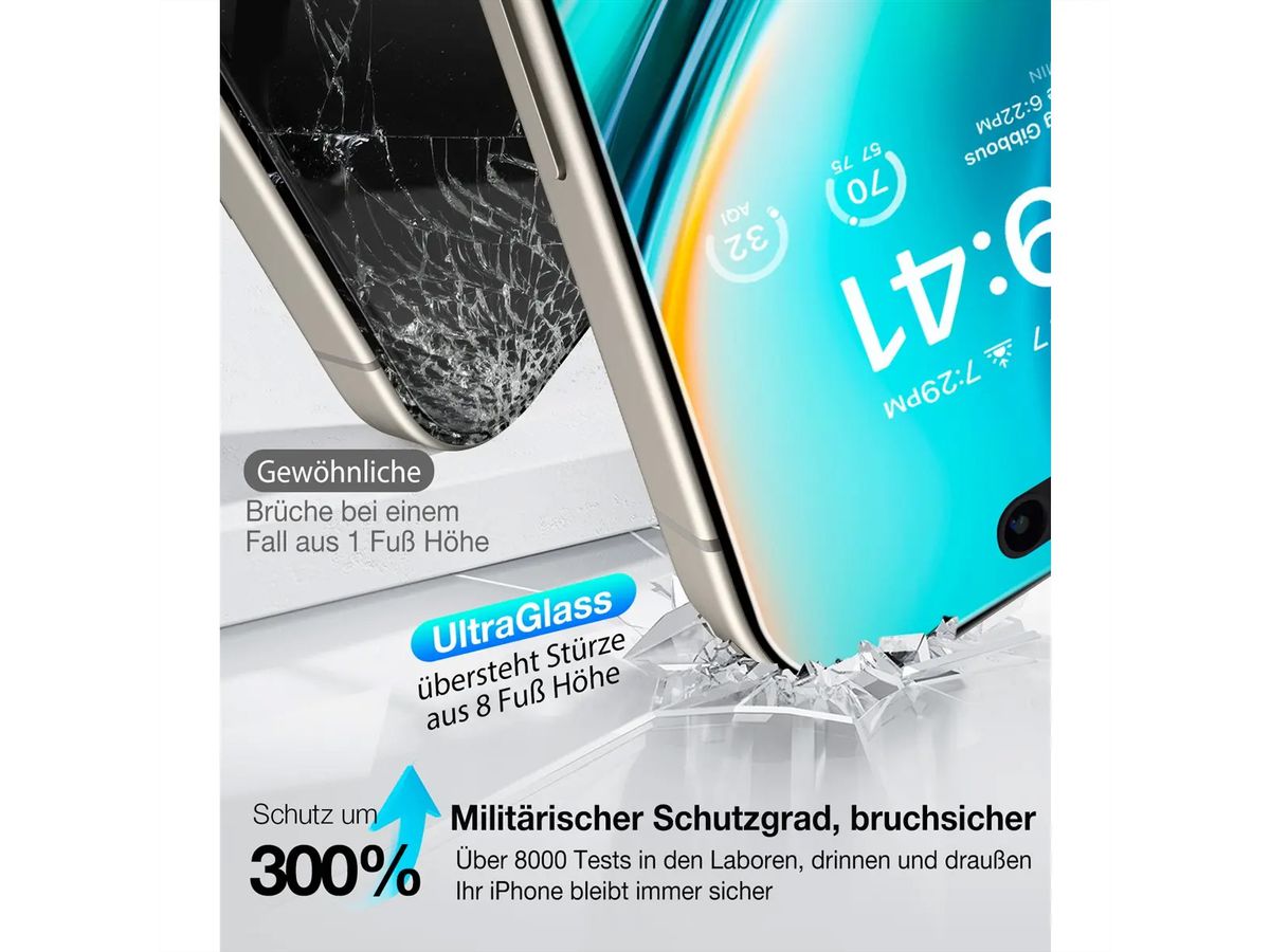 Torras Install Master Displayschutz, Privacy, iPhone 16 Pro Max, transparent