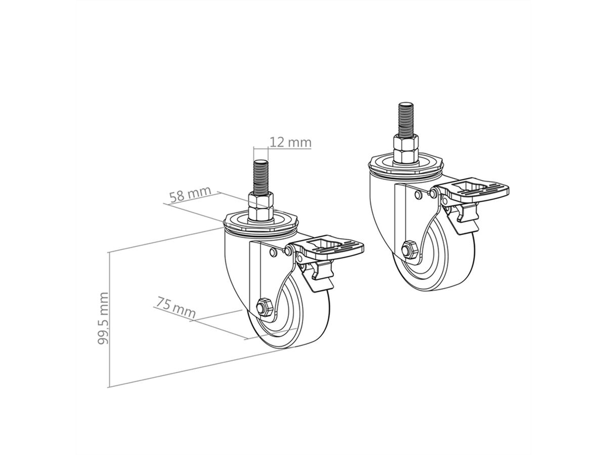 Hagor Rollen-Set CPS - Locking caster, set for Leveling Feet - series, schwarz