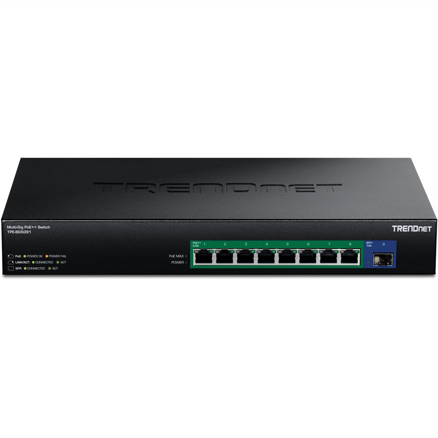 TRENDnet TPE-BG5091 Switch PoE++ 2,5G GaN à 9 ports, avec port SFP+ 10G (480W)