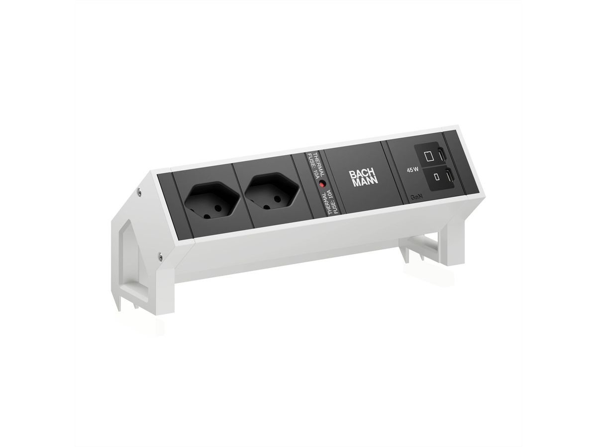 BACHMANN DESK2 2xCH 90° 1xUSB C/C 45W, L=0,2m RAL9010