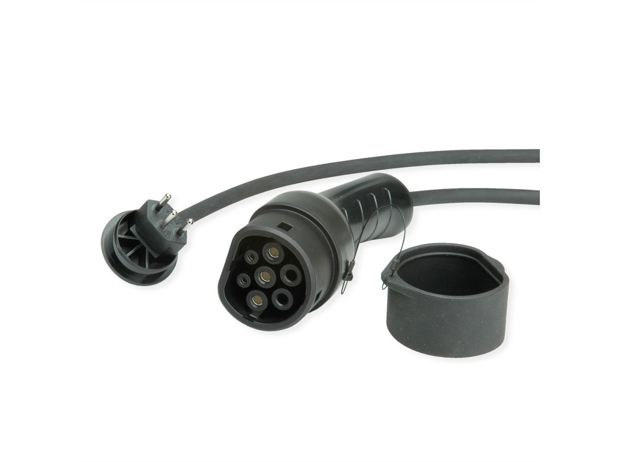 ROLINE Tragbares E-Auto Ladegerät, Typ J & Typ2 Stecker, 1-phasig, Mode 2, 10 A, 2,3 kW, 3 m