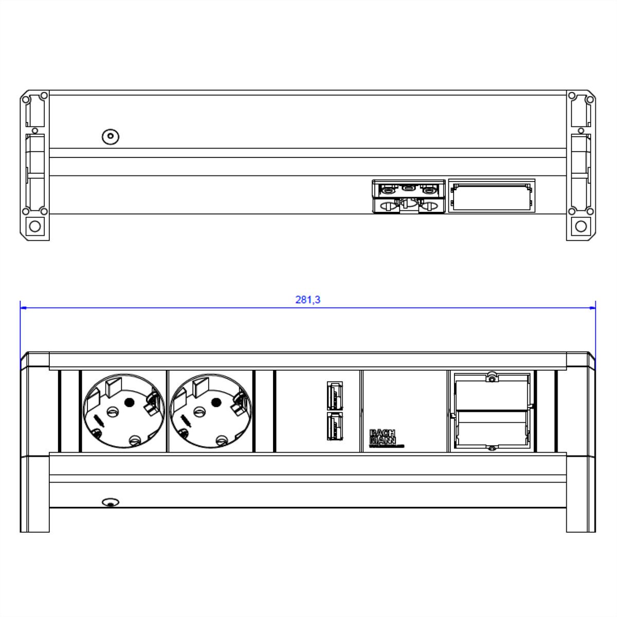 BACHMANN DESK 2x contact de protection 1x USB Charger 1x ABD, Chargeur USB 60W 0,2m GST18, 0 m