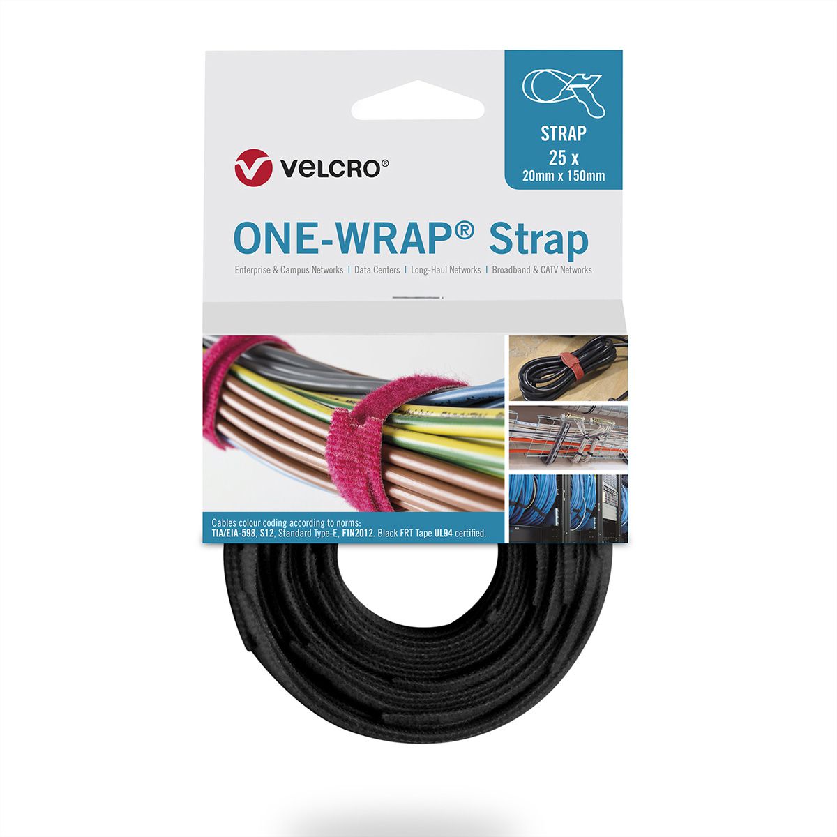 VELCRO® One Wrap® Strap 25mm x 300mm, 25 pièces, noir