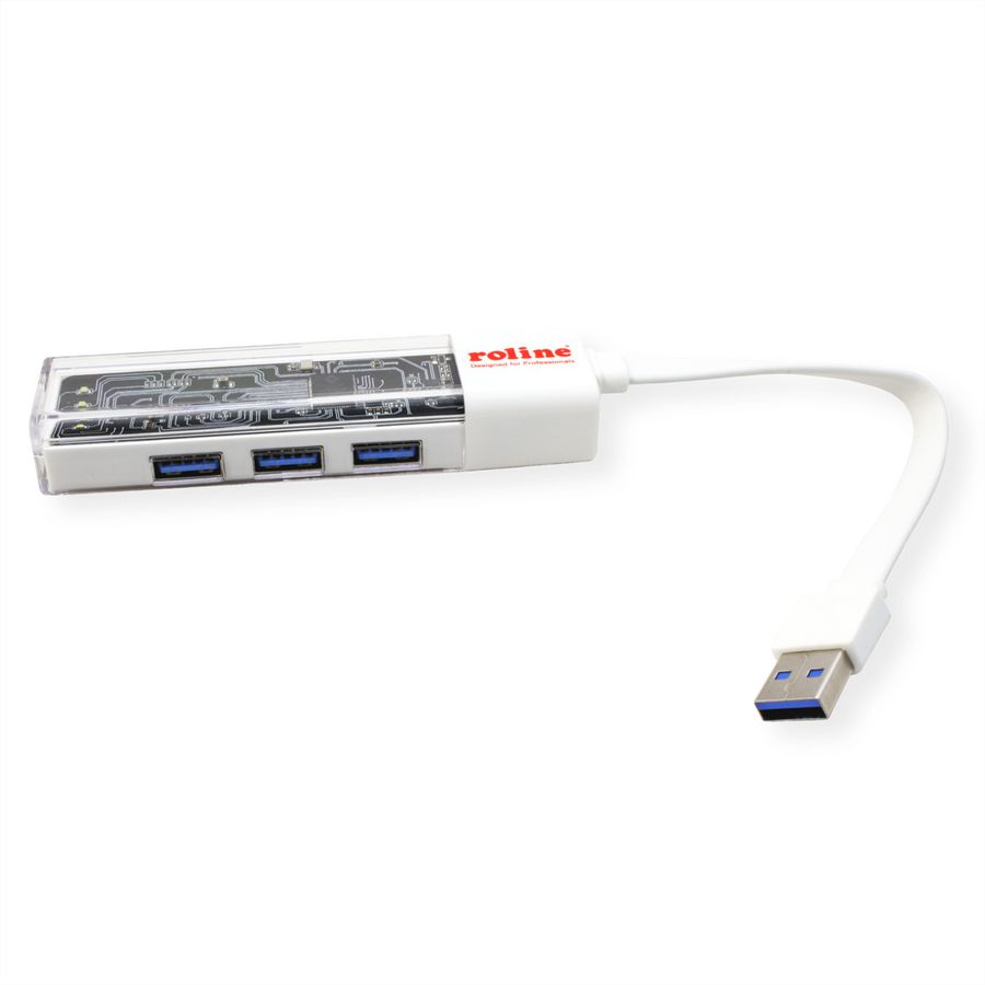ROLINE Mobiler USB 3.2 Gen 1 Hub, 4fach, Typ A+C Anschlusskabel