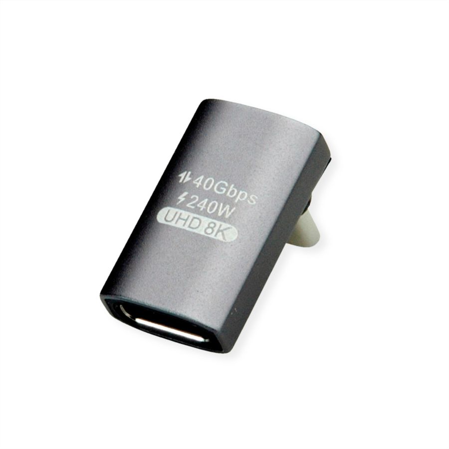 ROLINE Adaptateur USB4 Gen 3x2, Aluminium, coudé à 90°, large, Type C, M/F, argent