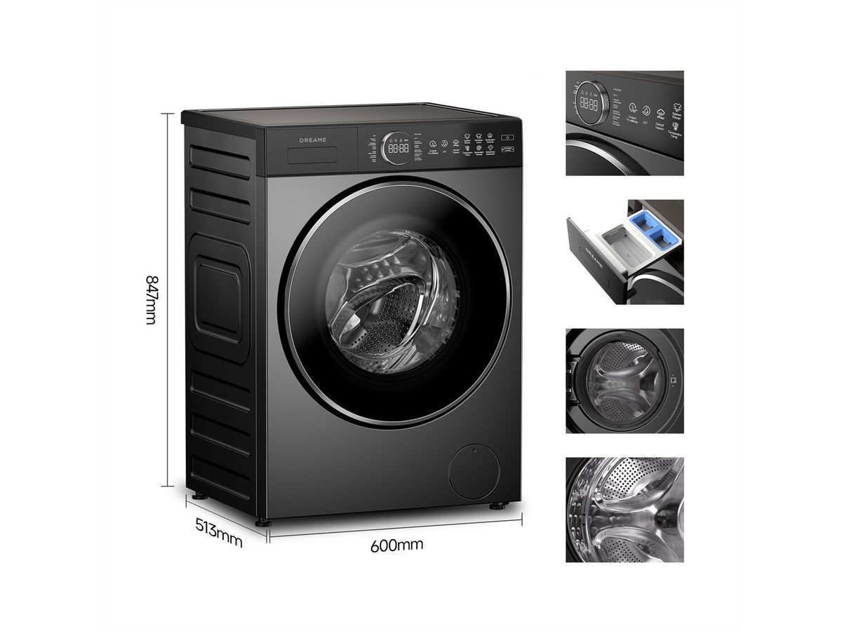 Dreame Lave-linge P5, 8kg  , DWF09M70DAEU, A, Grey