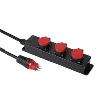 Steckdosenleiste Kunststoff 3xT25 IP55 , mit 3m Kabel H07RN-F 5G2.5mm2 , schwarz