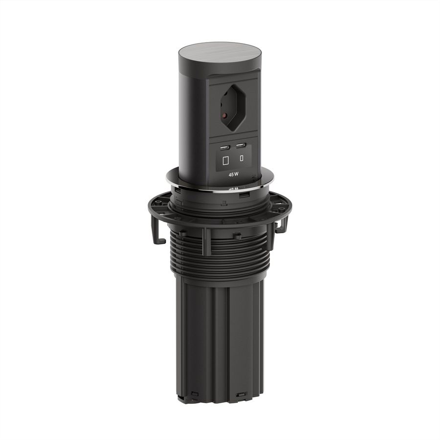 BACHMANN ELEVATOR2 1xCH T13, 1xUSB C/C 45W Edelstahl-Optik L=2,0m AEH