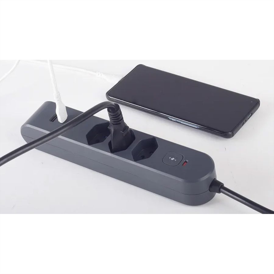 Steffen Bloc multiprises de bureau Alu Desk, 2x T13, 1x USB-A, 1x USB-C, 1.5m, blanc