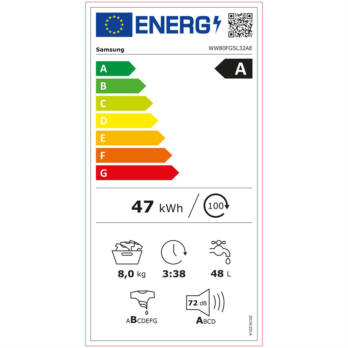 Samsung lave-linge WW5100, Slim, Blanc, 8kg