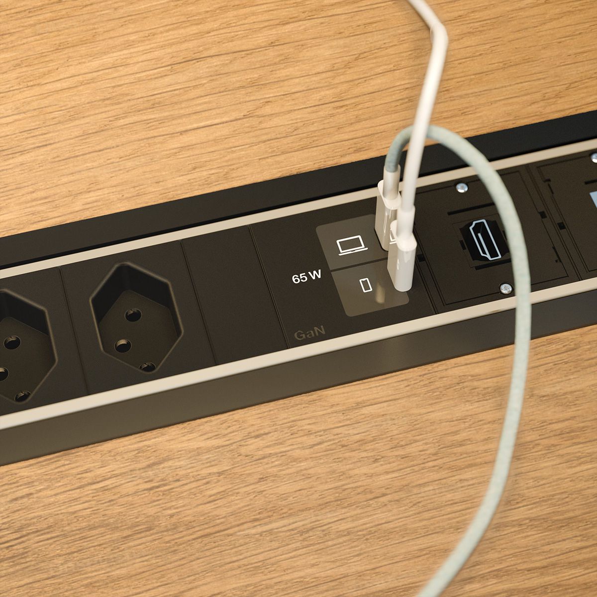BACHMANN POWER FRAME L 3xCH 0°, 1xUSB C/C 65W 2xCM L=0,2m