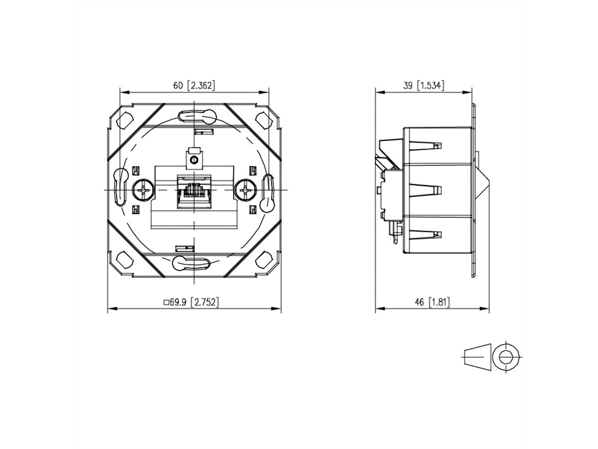 METZ CONNECT E-DAT C6A LSA++ Prise, 1 port, encastré pour gammes d'interrupteurs design (UP0), métallique
