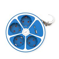 ROLINE 4-fach Steckdosenleiste mit Schalter, rund, USB-Charger A+C, blau, 3 m