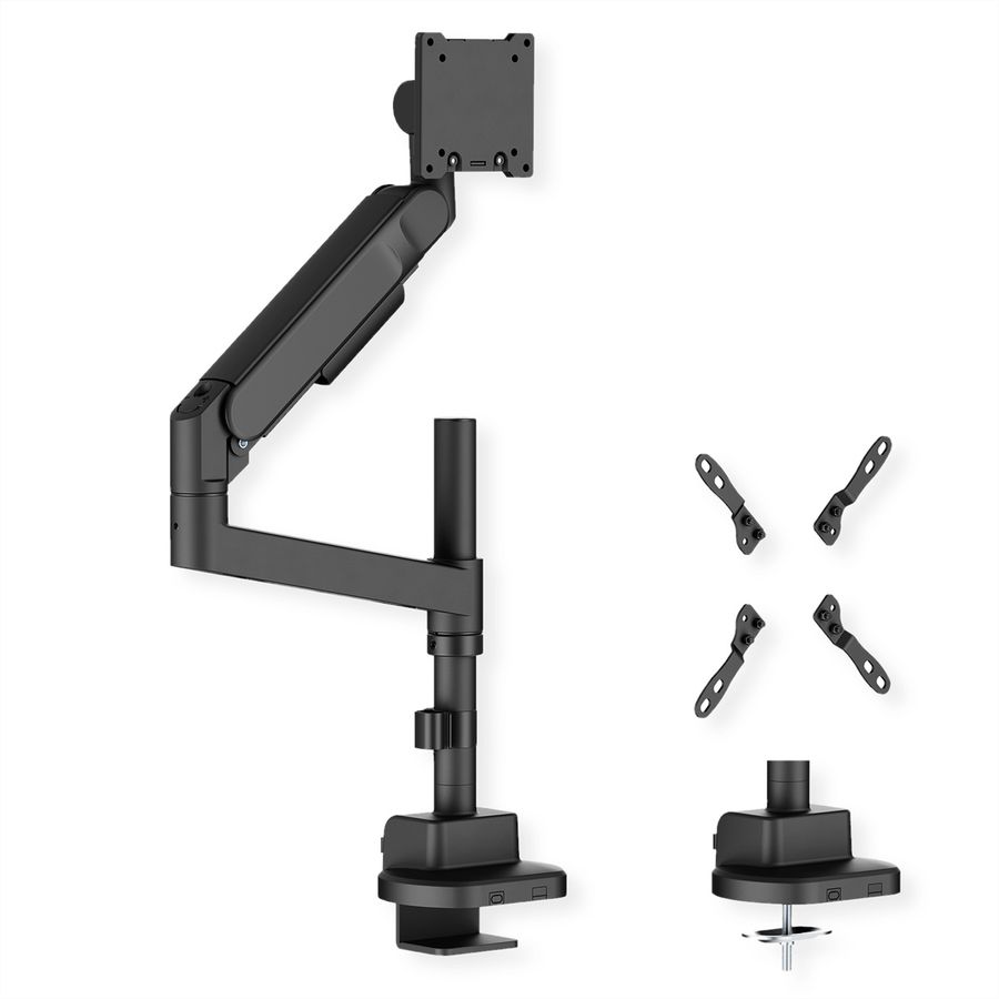 ROLINE LCD-Arm, Trägerstange, 4 Gelenke, Tischmontage, 24-57 Zoll, bis 27 kg, schwarz