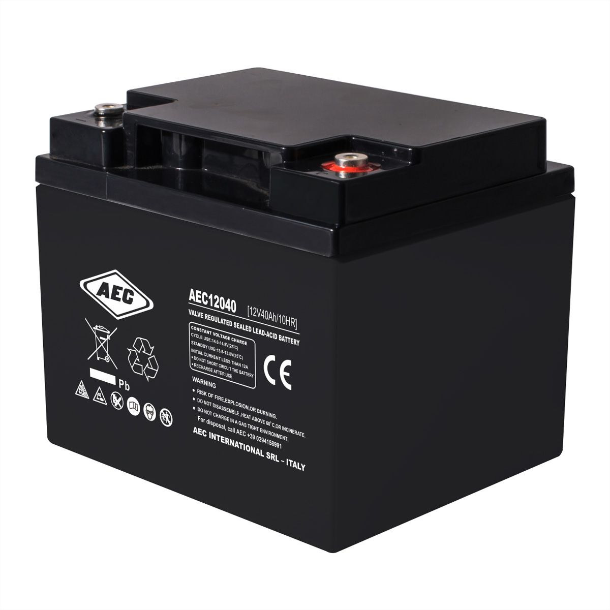 AEC 12VDC 40Ah Verschlossener, wartungsfreier Bleiakkumulator, Anschlüsse Female M6, Long Life, Ideal für USV Anlagen