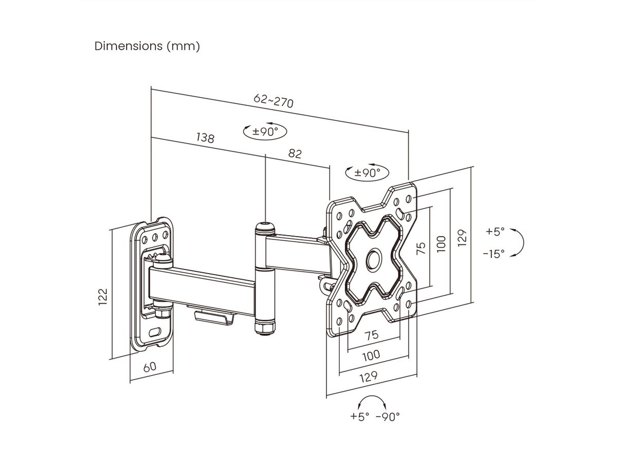 VALUE TV-Wandhalterung, 3 Drehpunkte, 13-32 Zoll, bis 20 kg