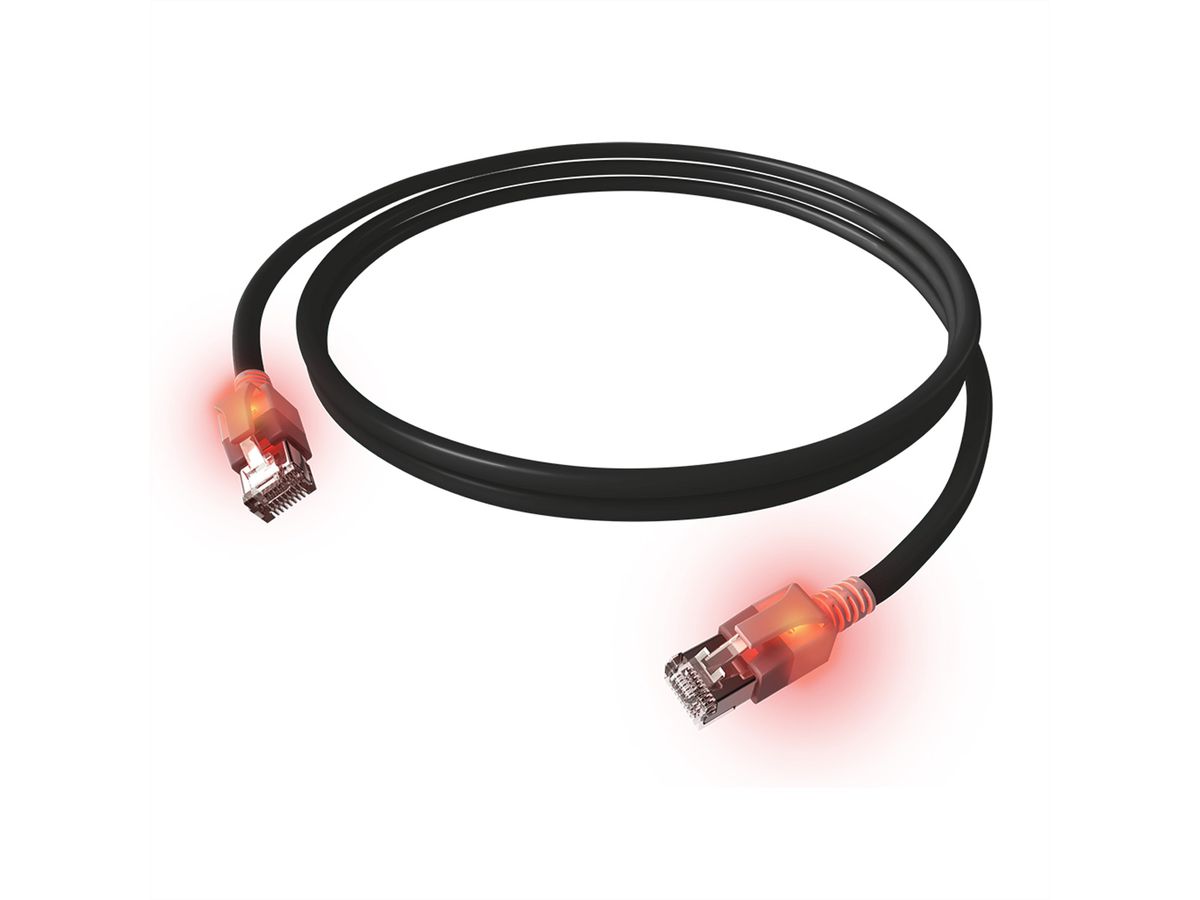 EasyLan DualBoot LED Patchkabel RJ45 S/FTP Kat.6A (Class EA), mit saCon Stecker, LSOH, schwarz, 3 m