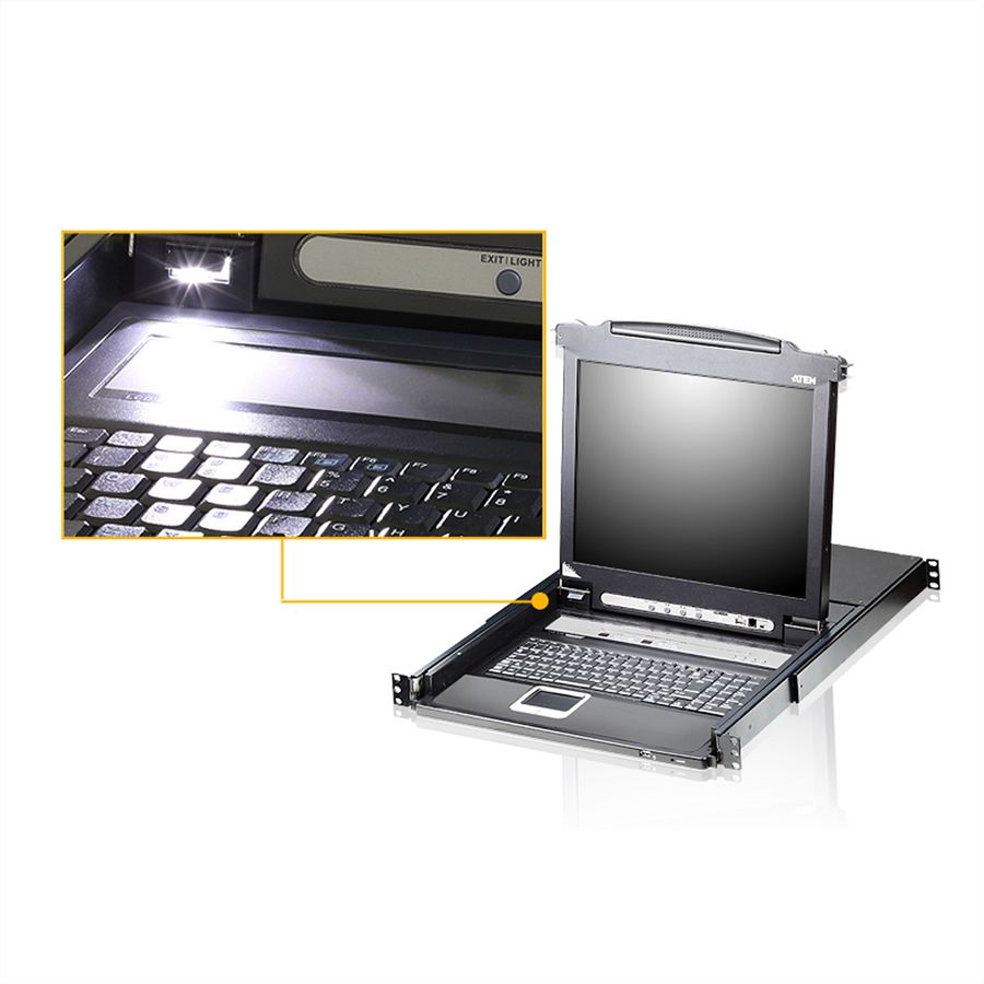 ATEN CL5716MW Commutateur KVM VGA LCD 43cm large à un seul rail PS/2-USB 16 ports, FR-Layout