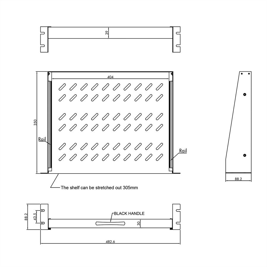 VALUE Etagère 2UH extractible, 404 x 350 mm, 30 kg