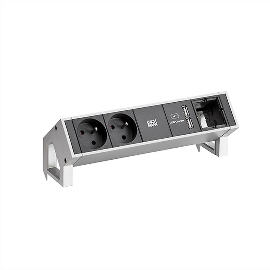 BACHMANN DESK2 2xUTE 35° 1xUSB Charger 1xCM Strom 0,2m GST18 Inox