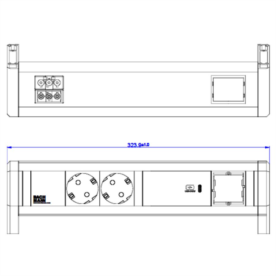 BACHMANN DESK 2xSchutzkontakt USB C, USB Charger 60W 1xABD GST18