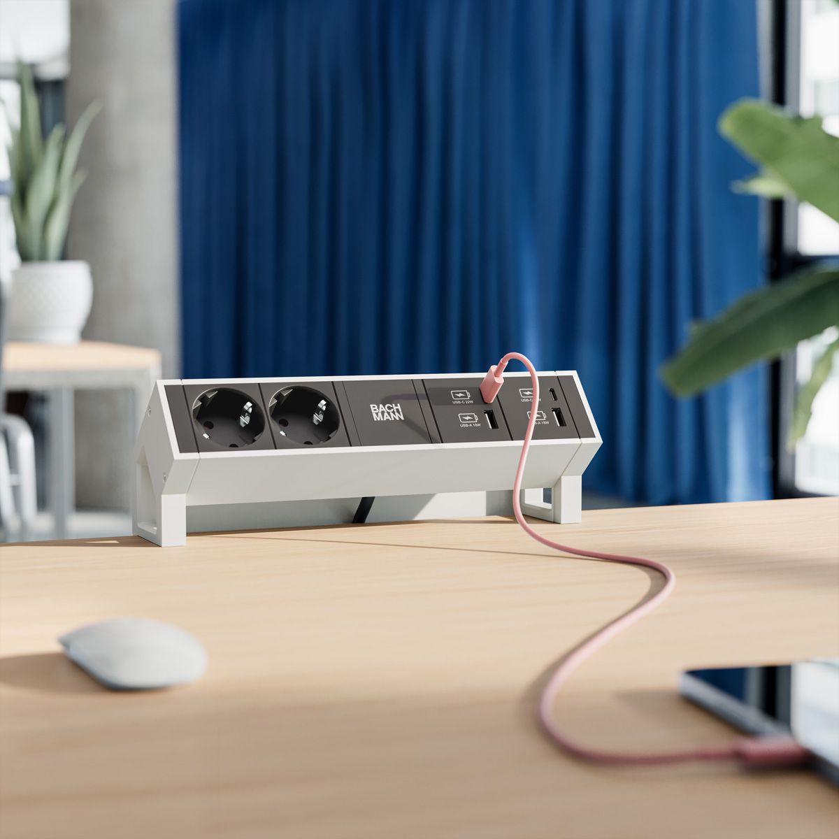 BACHMANN DESK2 2xSchutzkontakt USB A&C, USB Charger 22W 1xABD 0,2m GST18 weiss