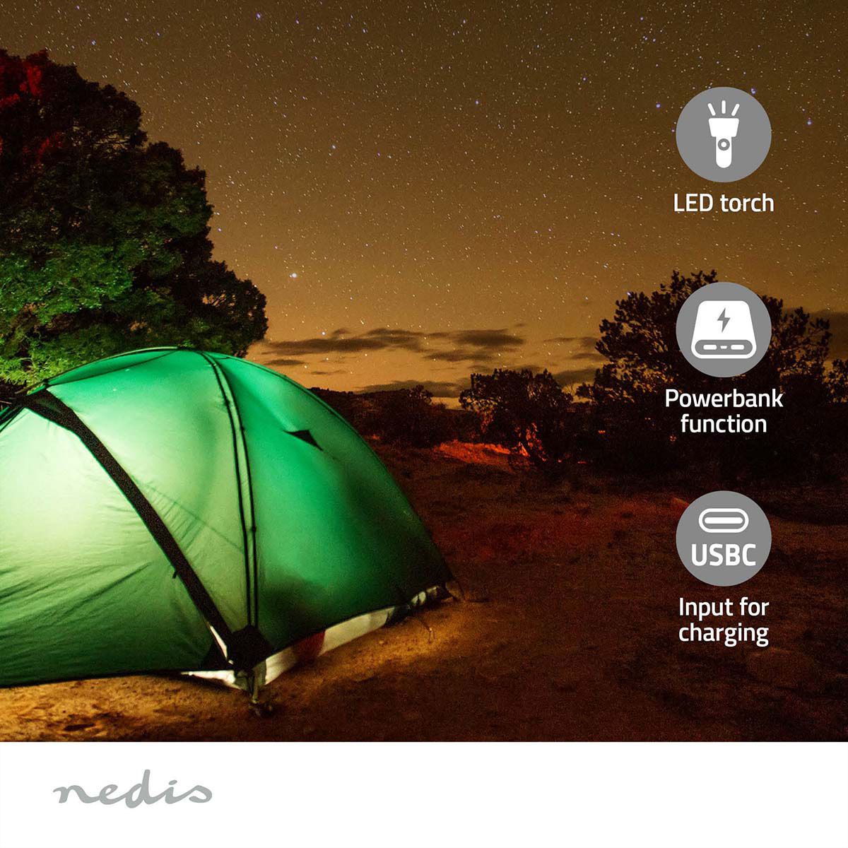 Nedis Notfallradio DAB FM mit Handkurbel Solarpanel und Powerbank, Tragbares Notfallradio fuer Notfaelle, Camping und Outdoor Anwendungen