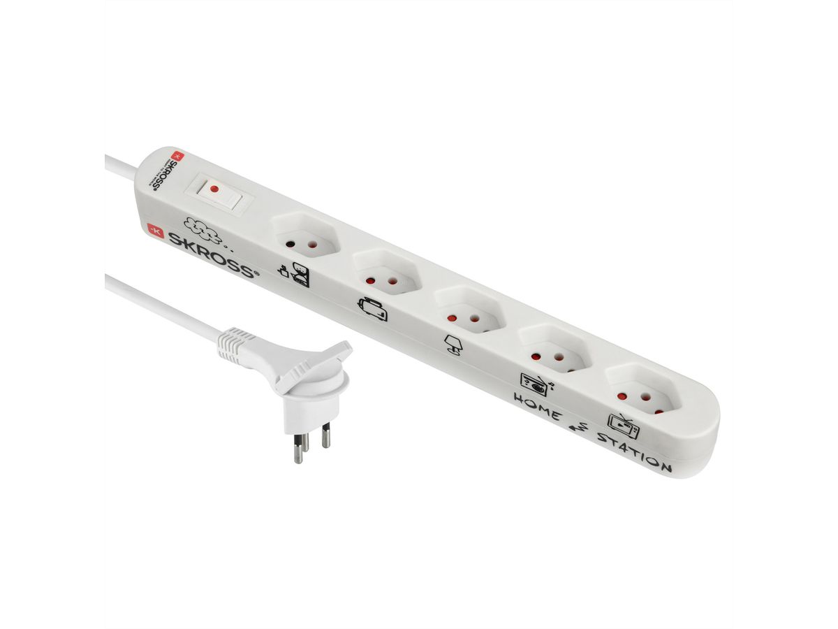 Skross Steckdosenleiste 5x T13, Flachstecker, Schalter, weiss