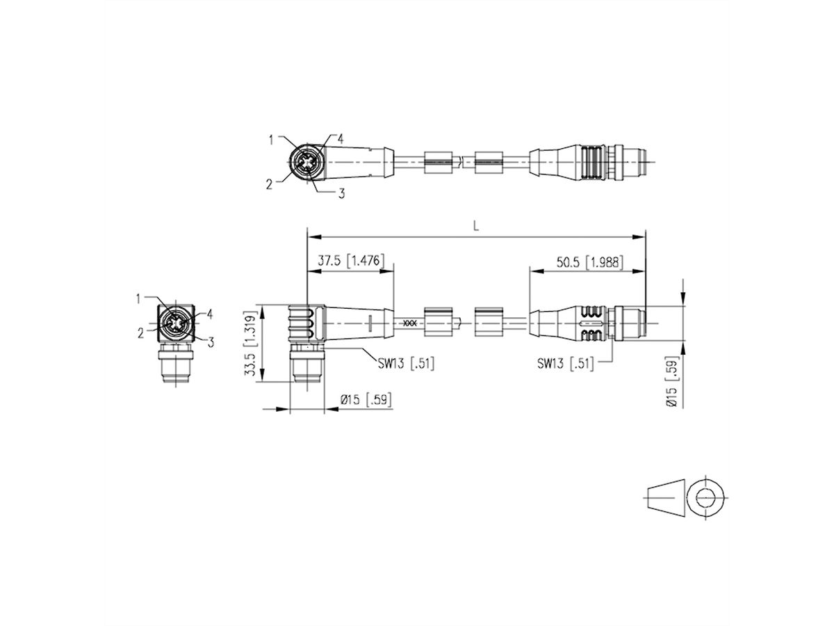 METZ CONNECT Verbindungsleitung M12 ST-M12 ST, 4-pol D-kodiert, gewinkelt-gerade, 10 m