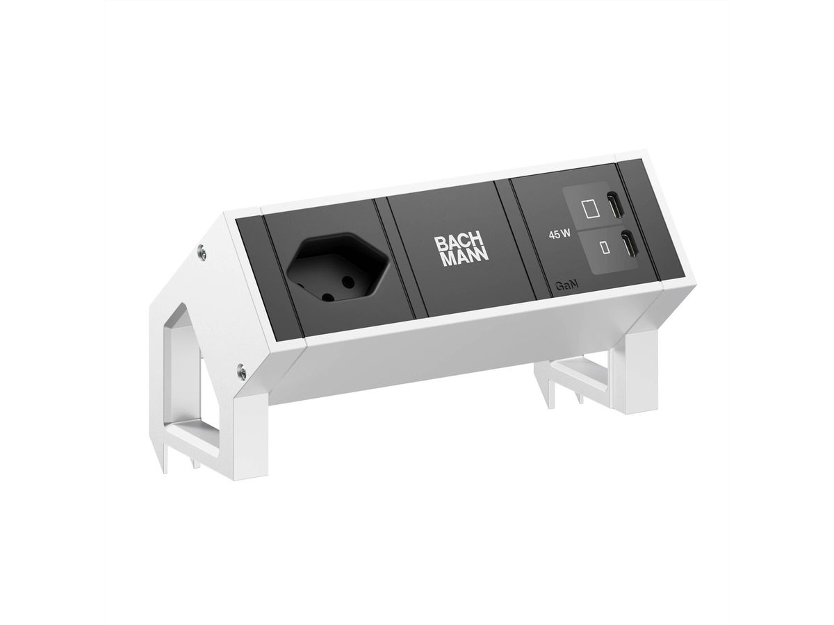 BACHMANN DESK2 1xCH 90° 1xUSB C/C 45W, L=0,2m INOX