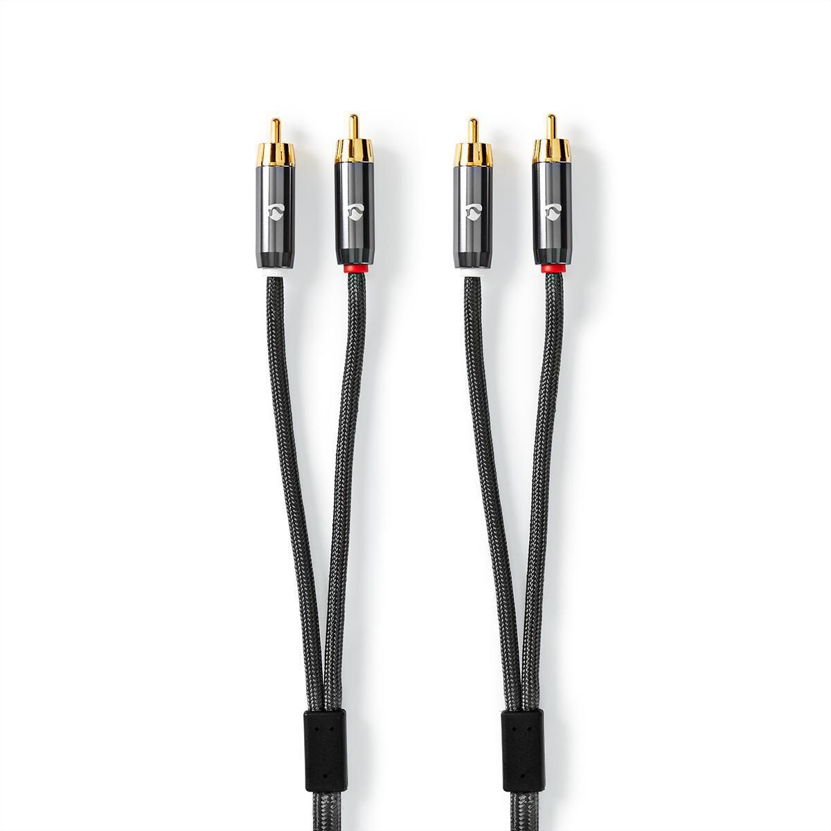 Câble audio stéréo Nedis, 2x RCA, ST/ST, gris, 2 m