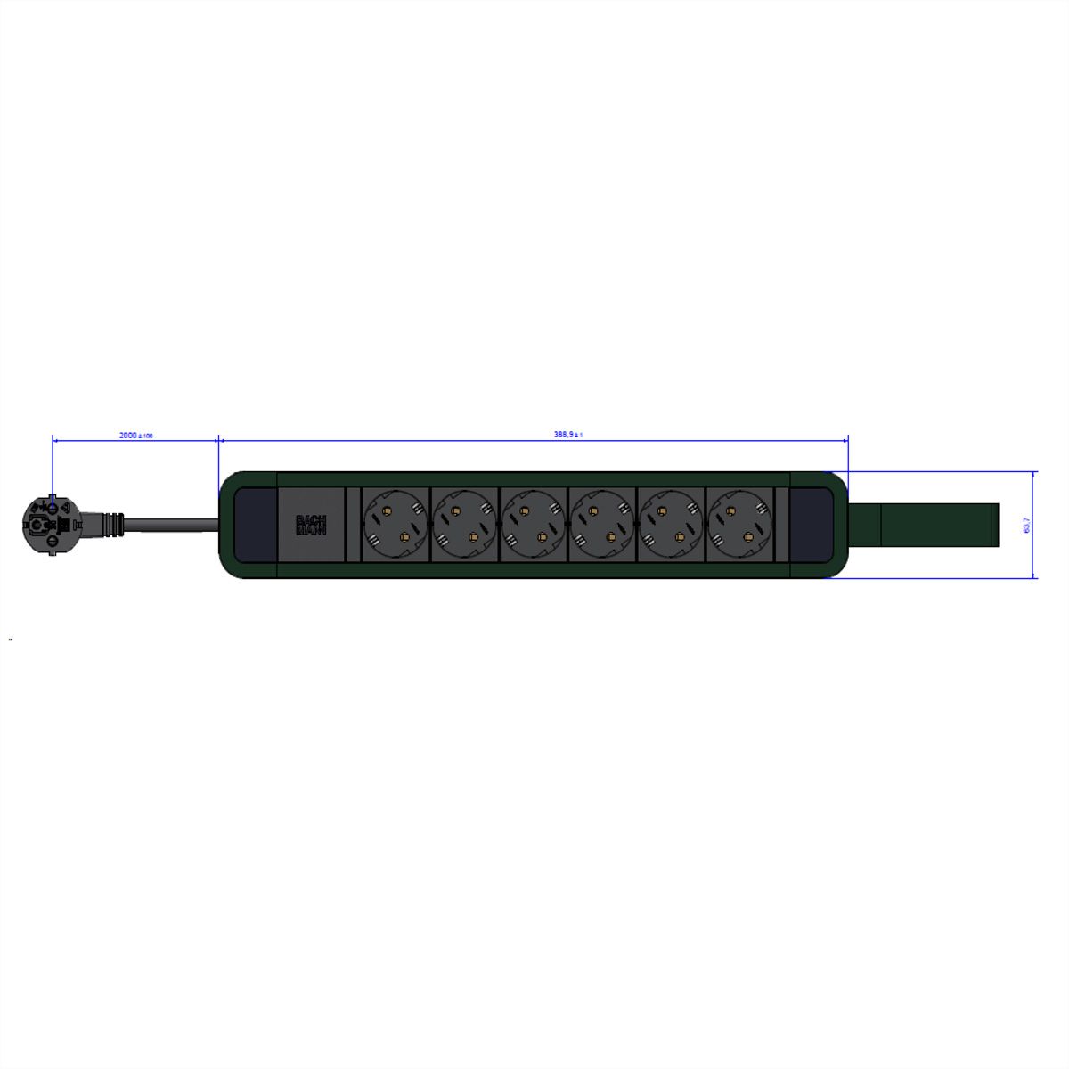BACHMANN PRIMO 2 6xCEE7/3 avec boucle 2,0m CEE7/7 RAL6028