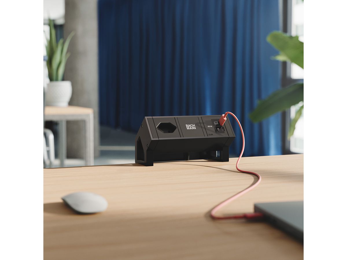 BACHMANN DESK2 1xCH 90° 1xUSB C/C 65W, L=0,2m RAL9005