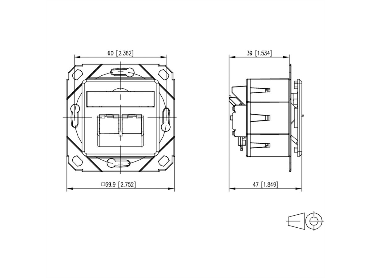 METZ CONNECT E-DAT C6A LSA++ Prise, 2 ports, goulotte encastrée (UPk), blanc signalisation brillant