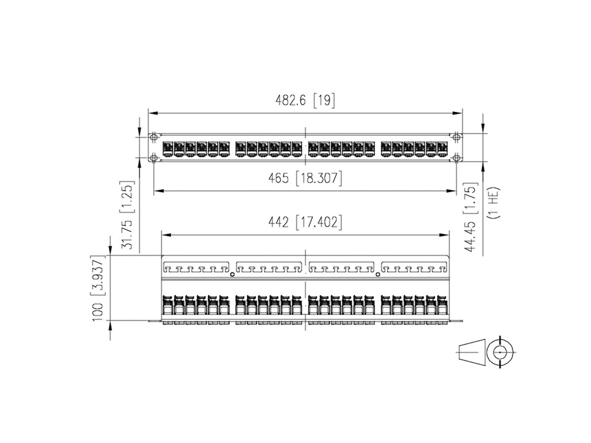 METZ CONNECT E-DAT modul 24x8(8) 1UH panneau de brassage Cat.6A, Acier inoxydable
