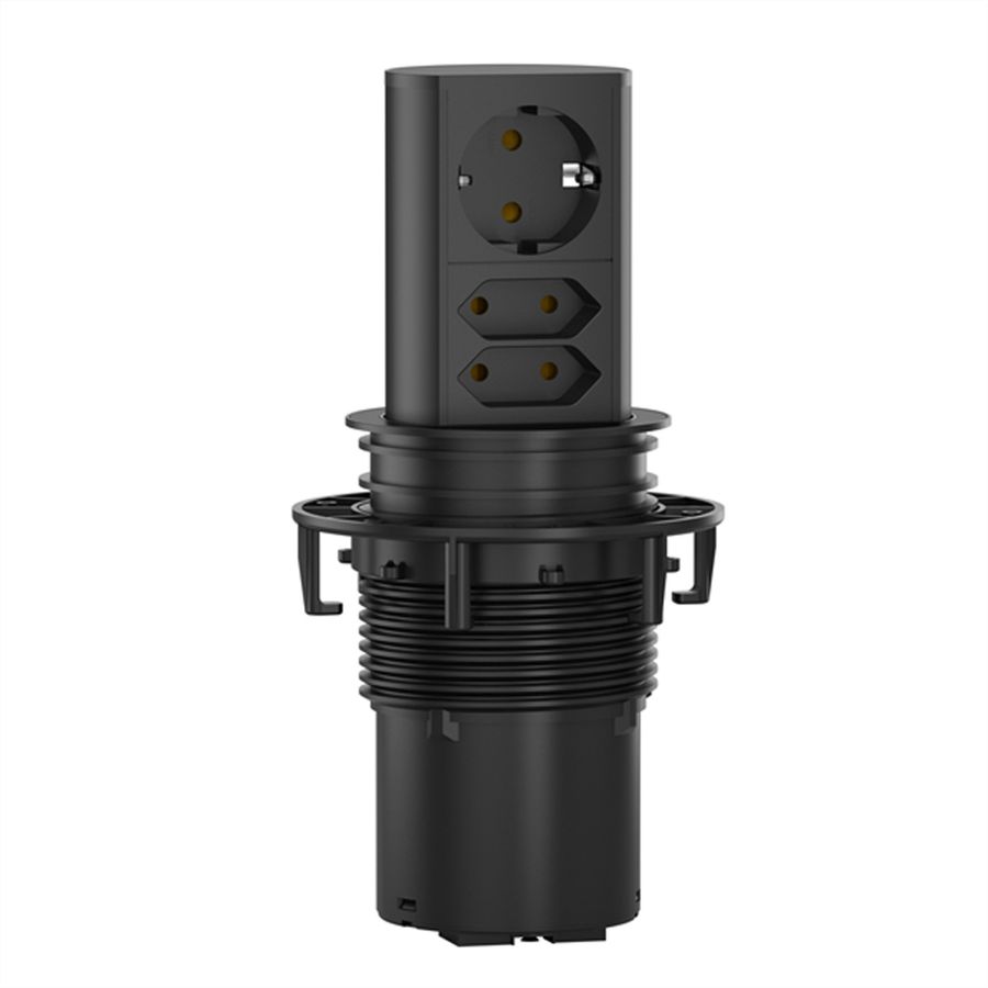 BACHMANN ELEVATOR 1x CEE 7/7 2x Euro, noir, 2 m