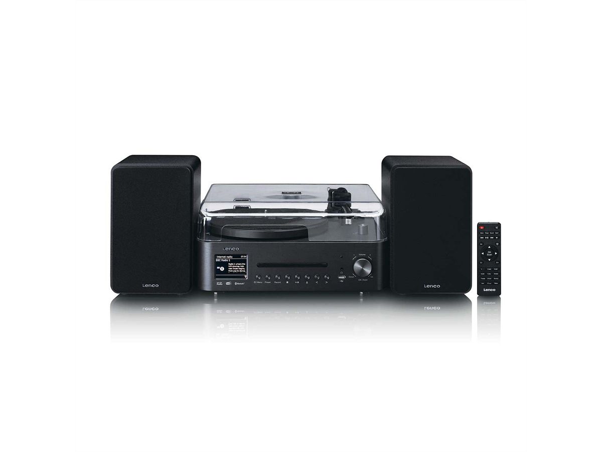 Lenco MC-760BK - Hi-Fi-Stereoanlage mit Plattenspieler und Lautsprechern, Internetradio, DAB+, FM, Bluetooth®, CD/MP3-Player - Schwarz