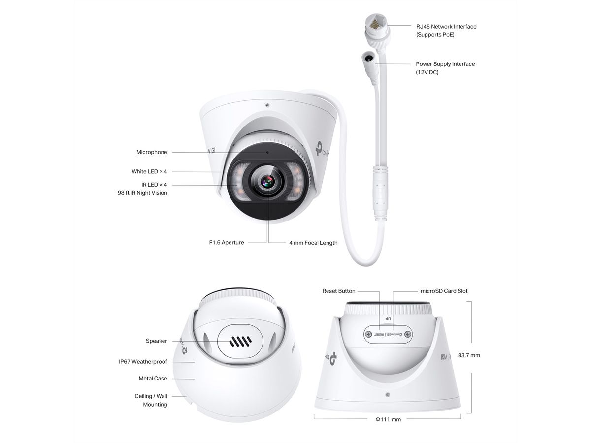 TP-Link InSight S655I(2.8mm) Caméra Turret 8 MP, 111.4°, IR-LED 30m