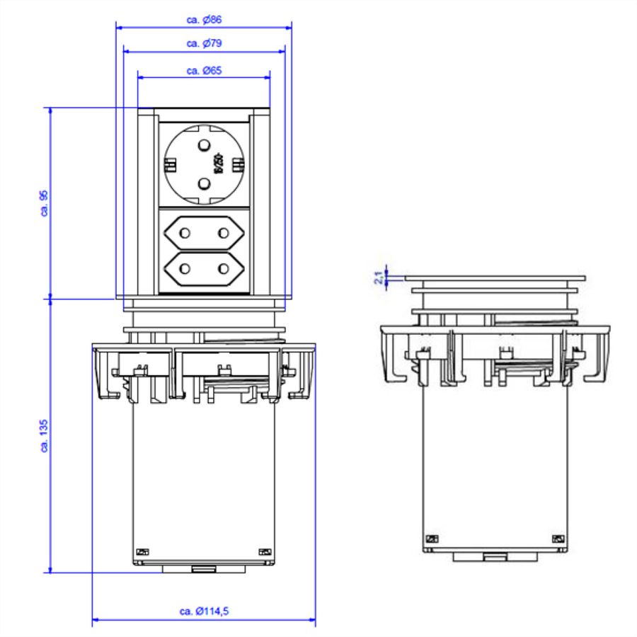 BACHMANN ELEVATOR 1x CEE 7/7 2x Euro, noir, 2 m