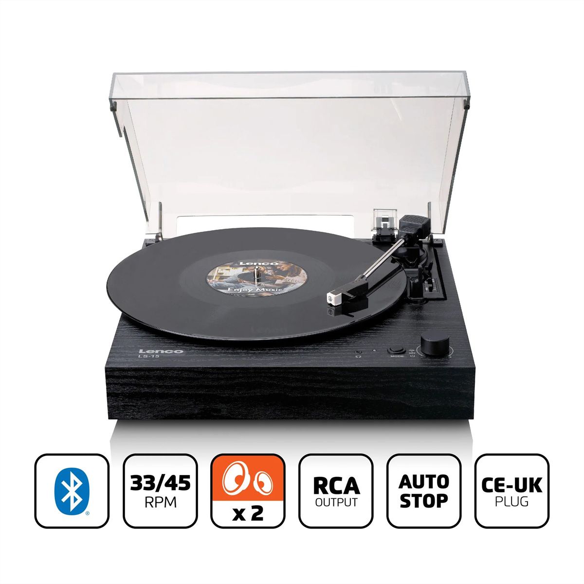 Platine vinyle Lenco LS-15BK, Bluetooth, haut-parleur intégré
