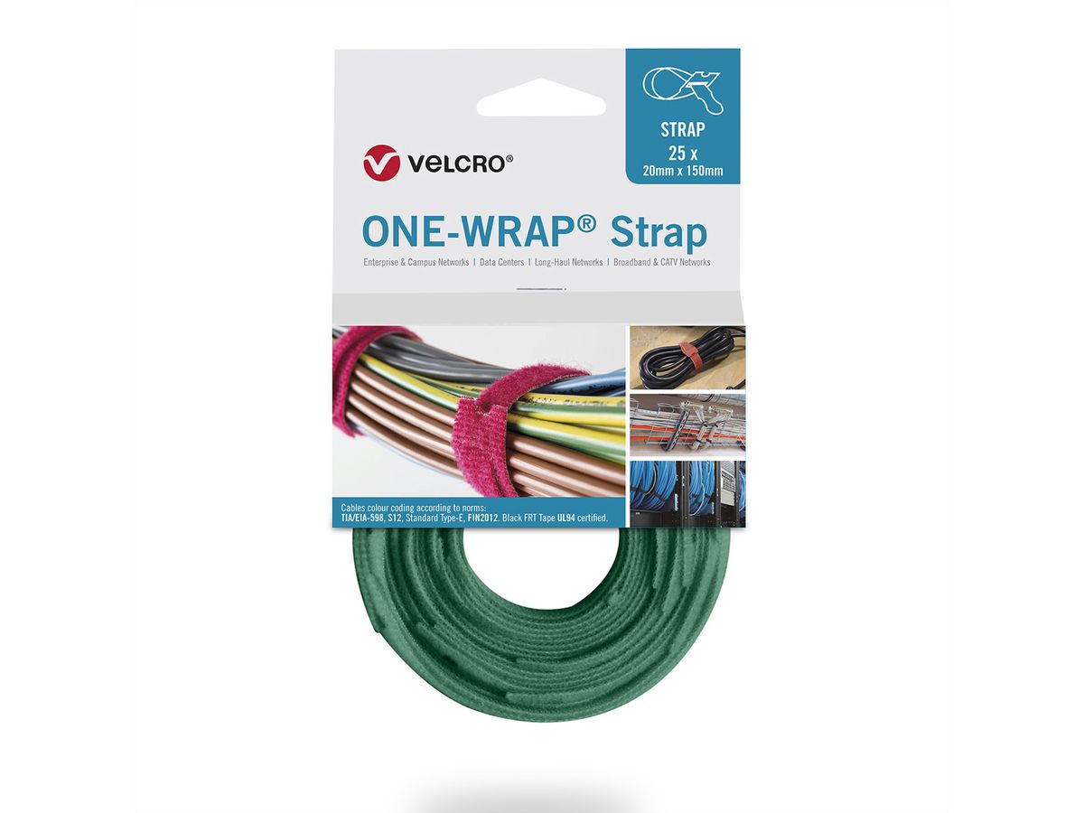 VELCRO® One Wrap® Strap 20mm x 230mm, 25 pièces, vert